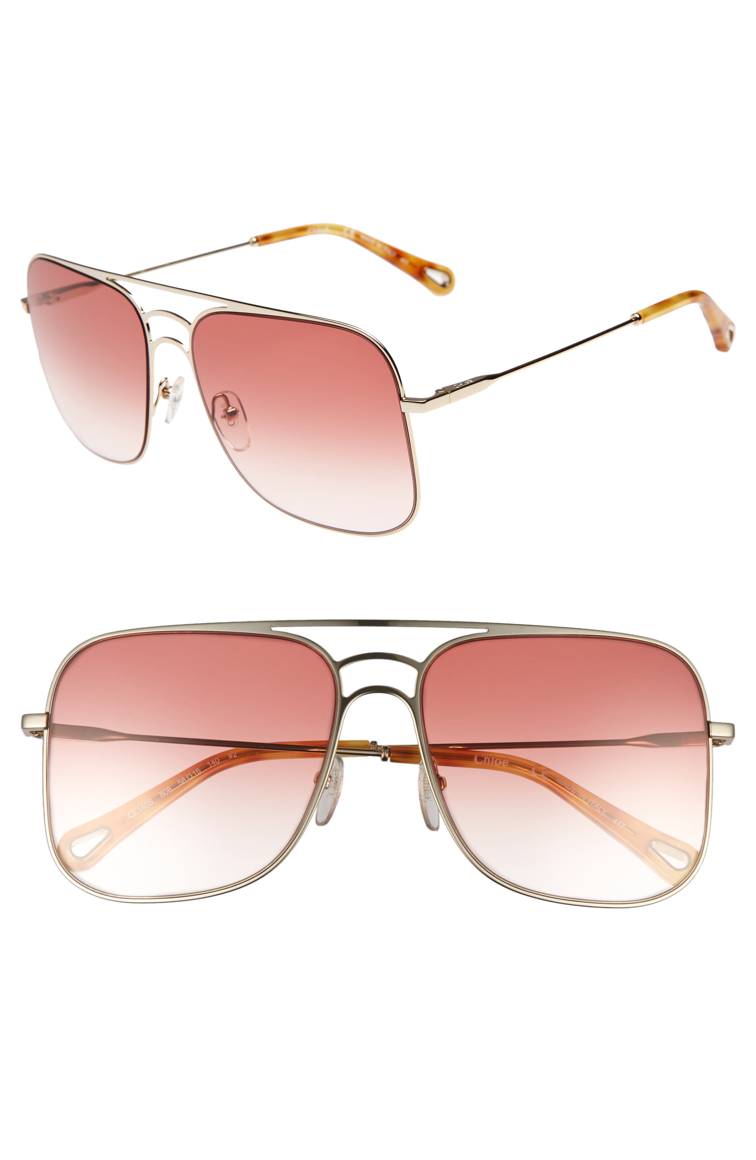 chloe 58mm square aviator sunglasses