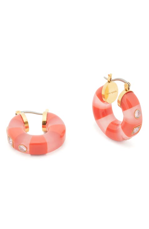 Striped Hoop Plastic Earrings - Orange