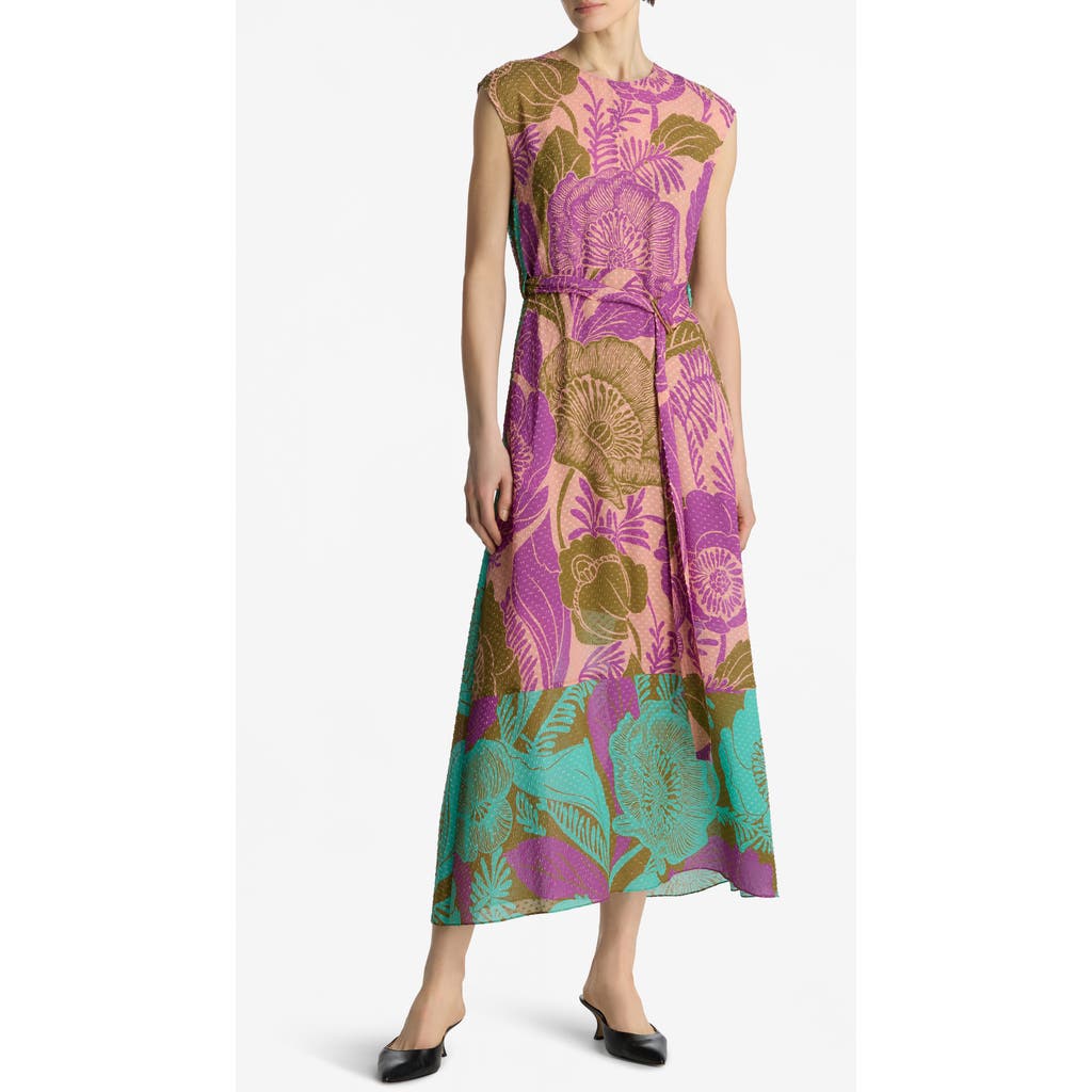 St John St. John Collection California Poppy Metallic Fil Coupé Midi Dress In Lichen Multi/brt Coral Multi