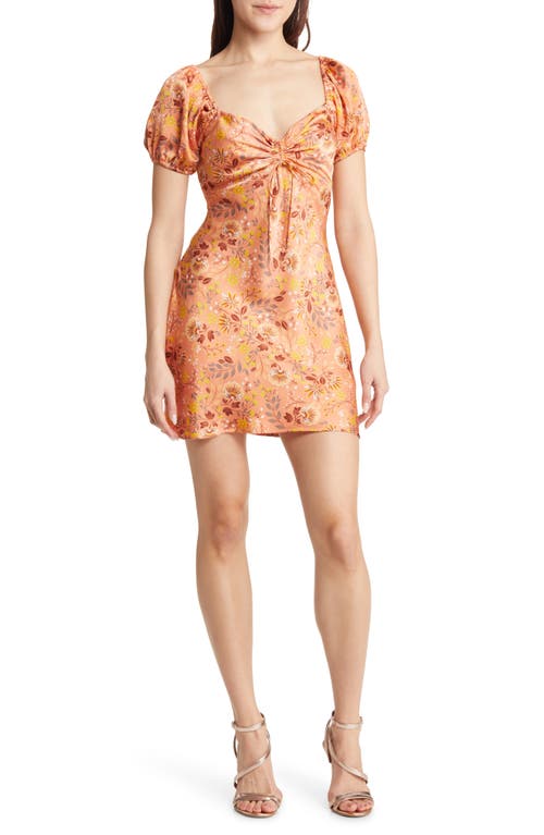 All in Favor Floral Ruched Satin Minidress in Salmon Multi Floral