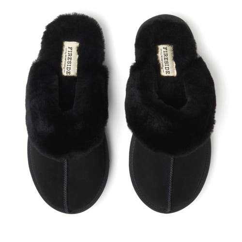 Shop Dearfoams Fireside Melton Genuine Shearling Platform Scuff Slipper In Black