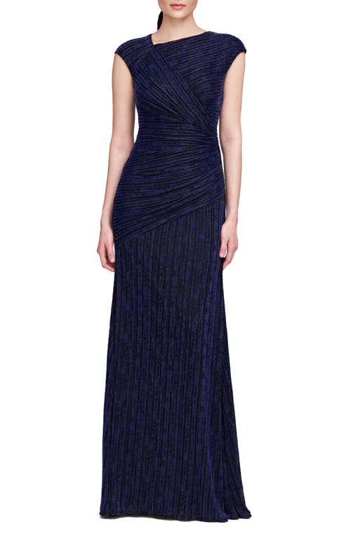 Shop Theia Raya Beaded Asymmetric Draped Gown In Midnight