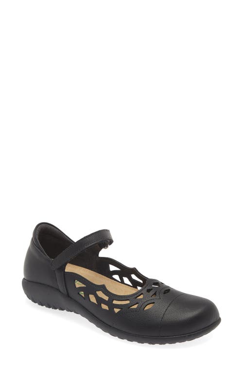 Naot Agathis Mary Jane Flat In Soft Black Leather