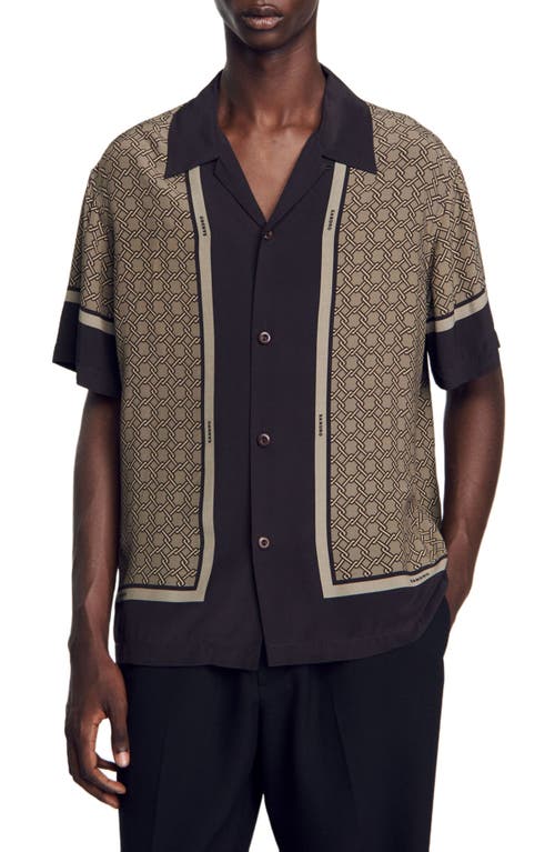 Shop Sandro Short-sleeved Patterned Shirt In Brown