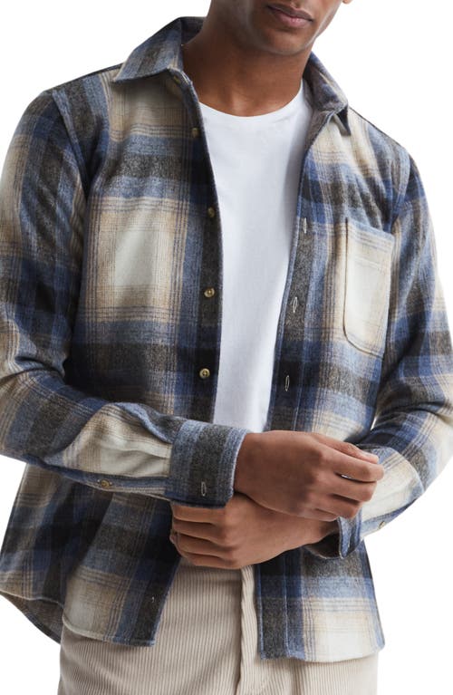 Reiss Frey Plaid Wool Blend Overshirt in Blue Multi