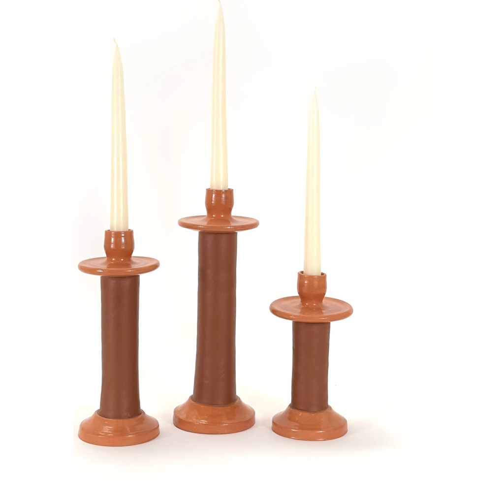 Alcantara-frederic Alcantara Frederic Leather Wrapped Candle Holder In Terracotta
