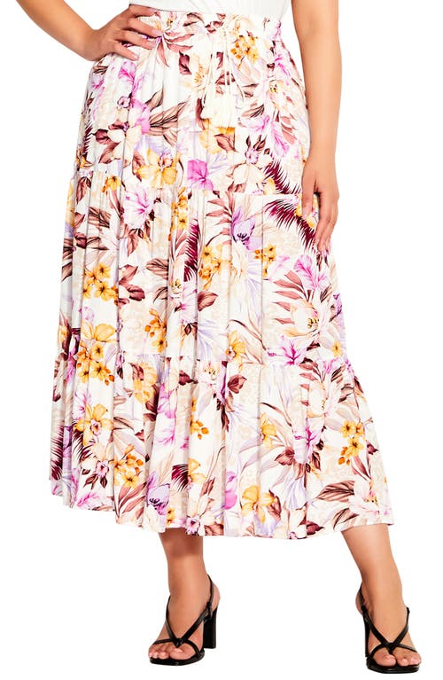 City Chic Mahe Floral Print Maxi Skirt in Ivory Mahe