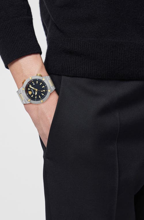 Versace Men's Greca Logo Diver Stainless Steel Bracelet Watch/43mm In Two Tone Black