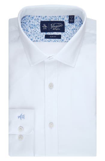 Original Penguin Melange Floral Trim Slim Fit Dress Shirt In Blue