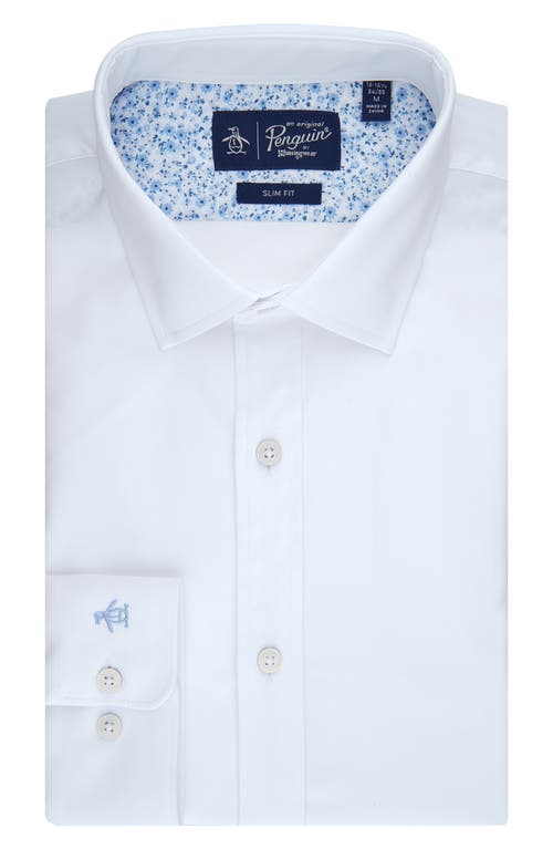 Original Penguin Melange Floral Trim Slim Fit Dress Shirt In White
