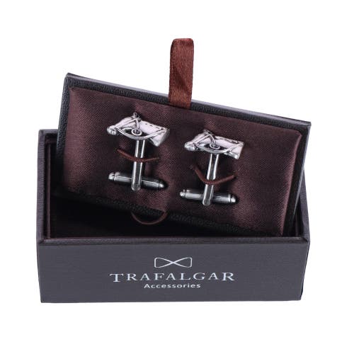 Trafalgar Off To The Races Horse Head Novelty Cufflinks In Silver