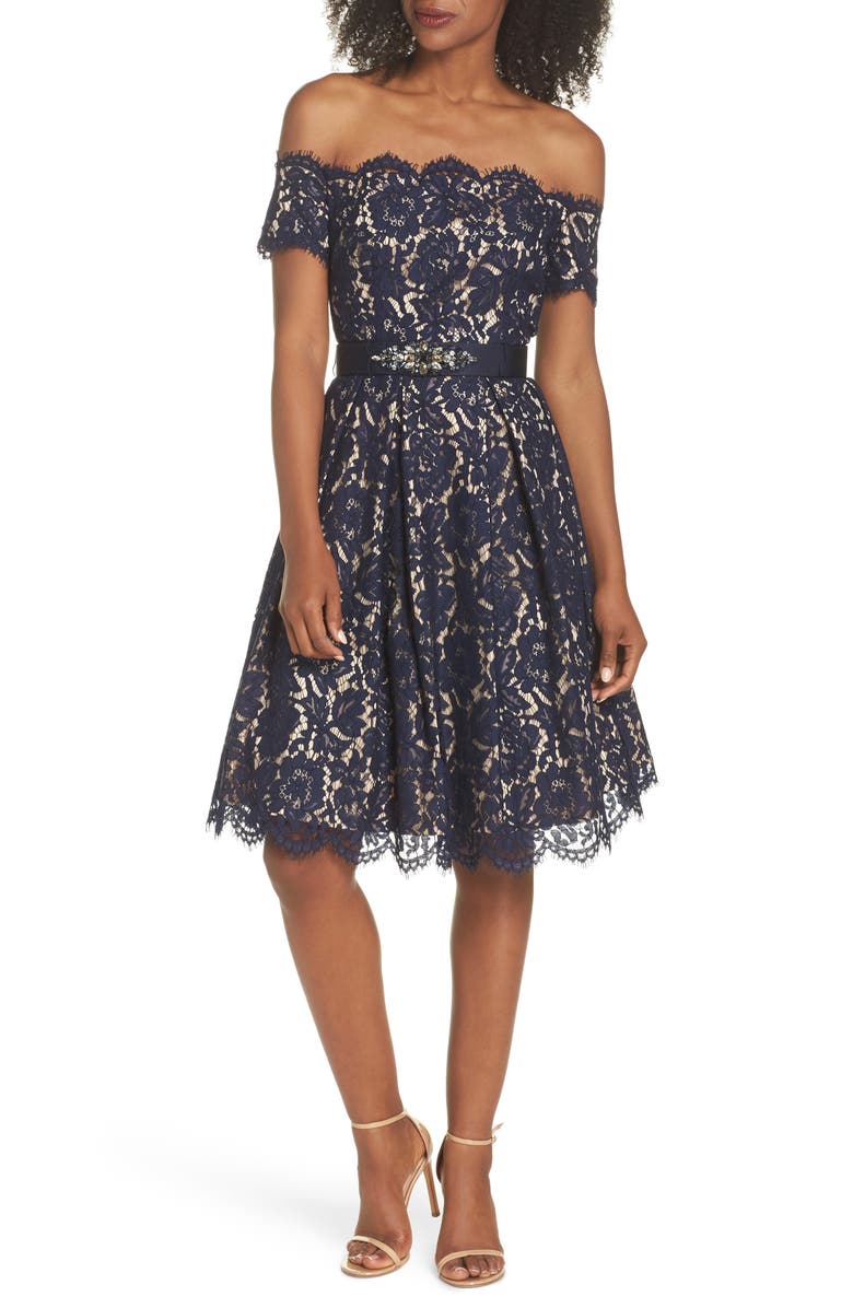 Eliza J Embellished Lace Fit & Flare Dress (Regular & Petite) | Nordstrom