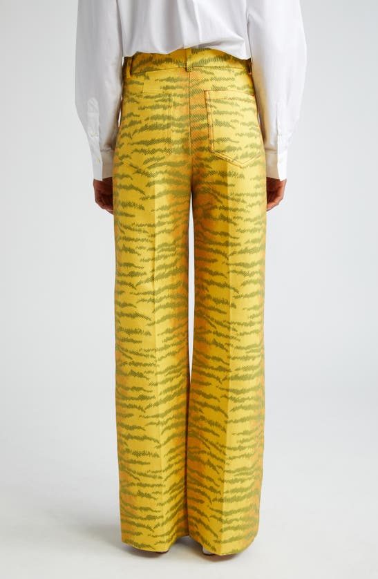 Shop Victoria Beckham Alina Tiger Stripe Wool Blend Wide Leg Pants In Tiger Allover - Yellow/ Maple