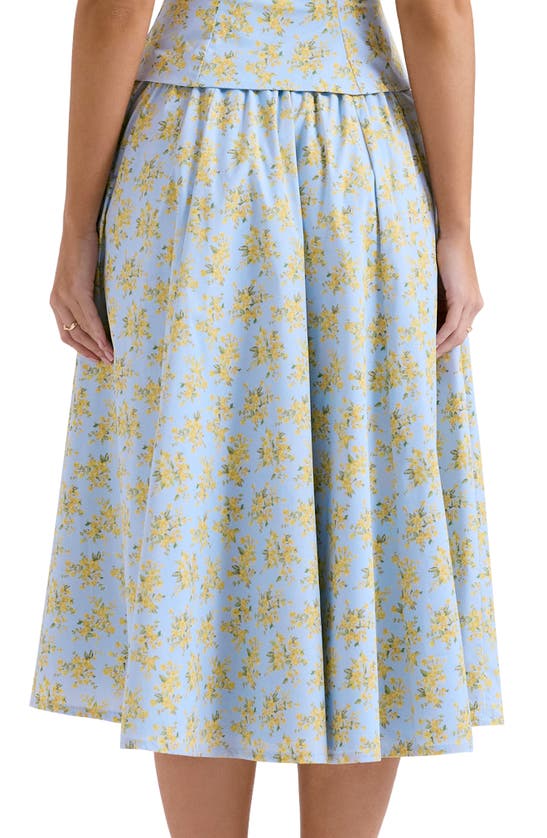 House Of Cb Cora Gathered Lace-up Skirt In Print Light Blue