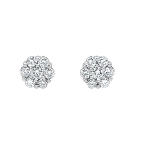 Luvmyjewelry Blossom 14k White Gold Flower Cluster Diamond Unisex Earrings In 14k White Gold