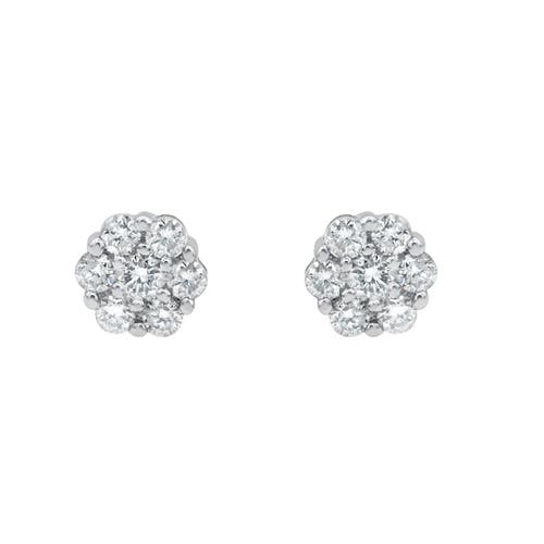 Shop Luvmyjewelry Blossom 14k White Gold Flower Cluster Diamond Unisex Earrings