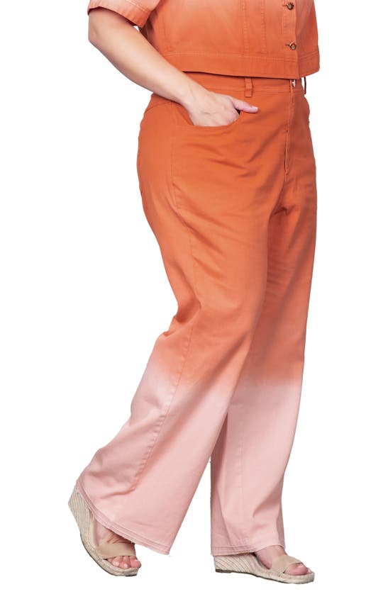 Shop Standards & Practices Ombré Dip Dye Wide Leg Jeans In Coral