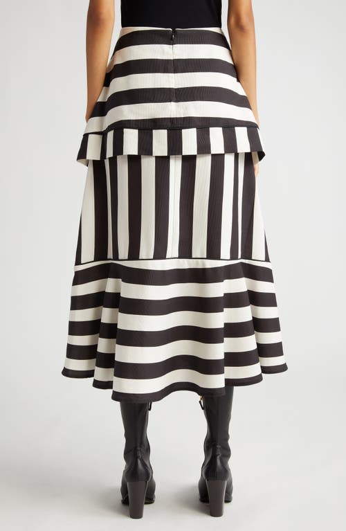 Farm Rio Mixed Stripe A-line Midi Skirt In Black And White