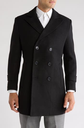 Braveman Double Breasted Wool Blend Pea Coat In Black