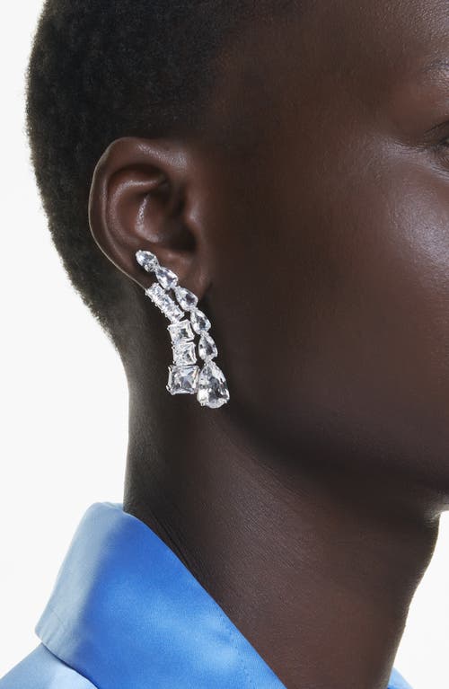Swarovski Matrix Crystal Drop Earrings In Rhodium Plated In White