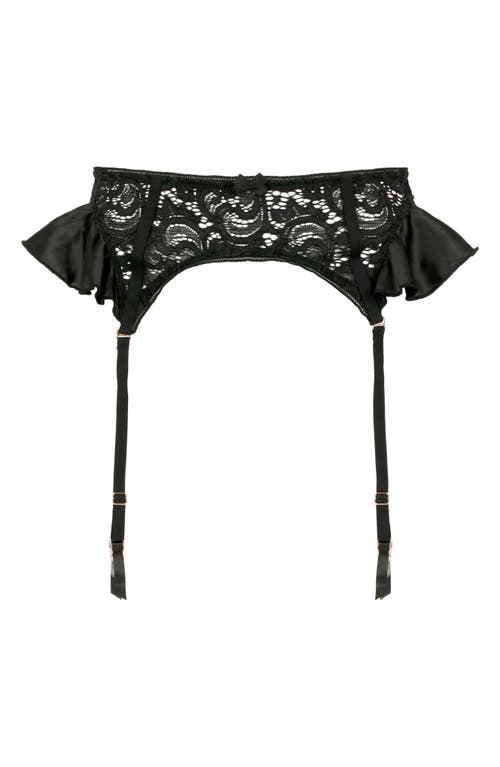Love, Vera Satin Lace Garter Belt In Black