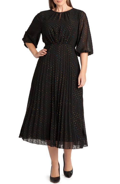 Adyson Parker Rainbow Metallic Clip Dot Pleated A-Line Dress in Black Rainbow Combo K7470