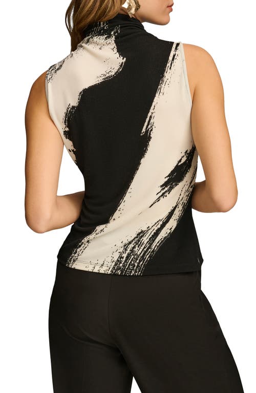 Donna Karan Abstract Print Sleeveless Funnel Neck Knit Top In Black Multi