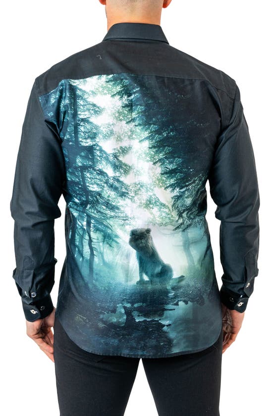 Maceoo Fibonacci Lionforest 17 Black Contemporary Fit Button-up Shirt In Black