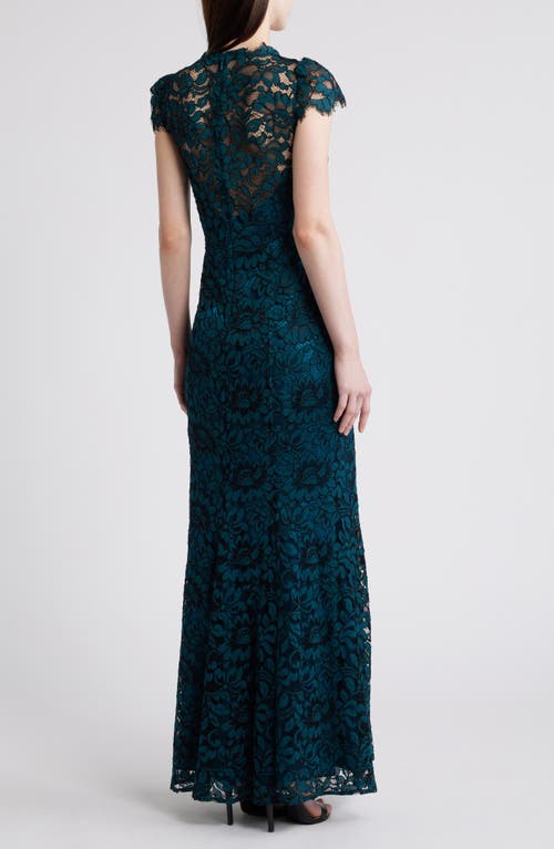 Shop Eliza J Illusion Cap Sleeve Gown In Peacock