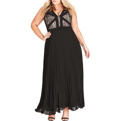 Plus Size City Chic Tiffany Lace Bodice Gown, Black