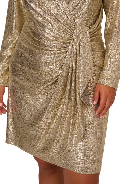 Shop Adrianna Papell Foil Drape Long Sleeve Dress In Light Gold