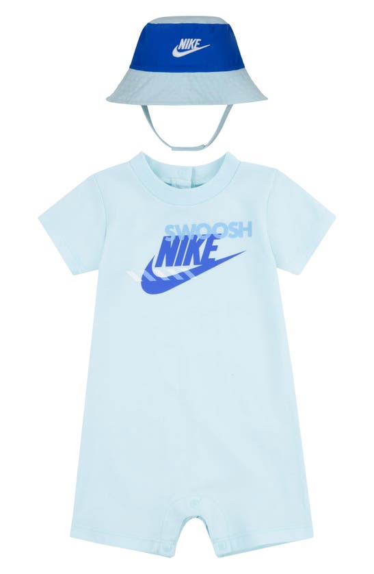 Nike Babies' Sportswear Romper & Bucket Hat Set In Blue