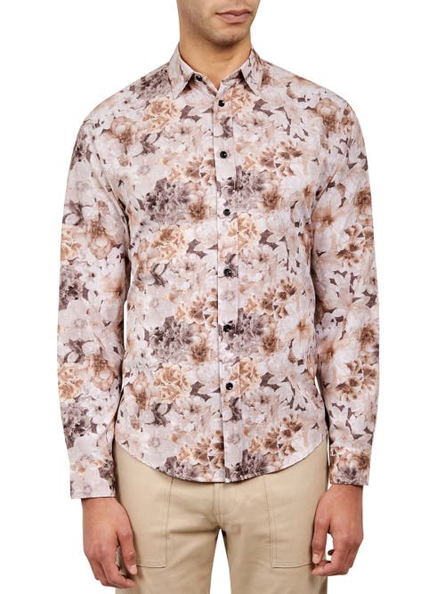 Brooklyn Brigade Floral 4-Way Stretch Performance Long Sleeve Shirt in Tan 