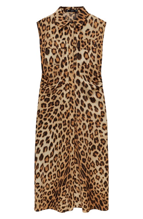 Mango Leopard Print Sleeveless Midi Shirtdress In Brown