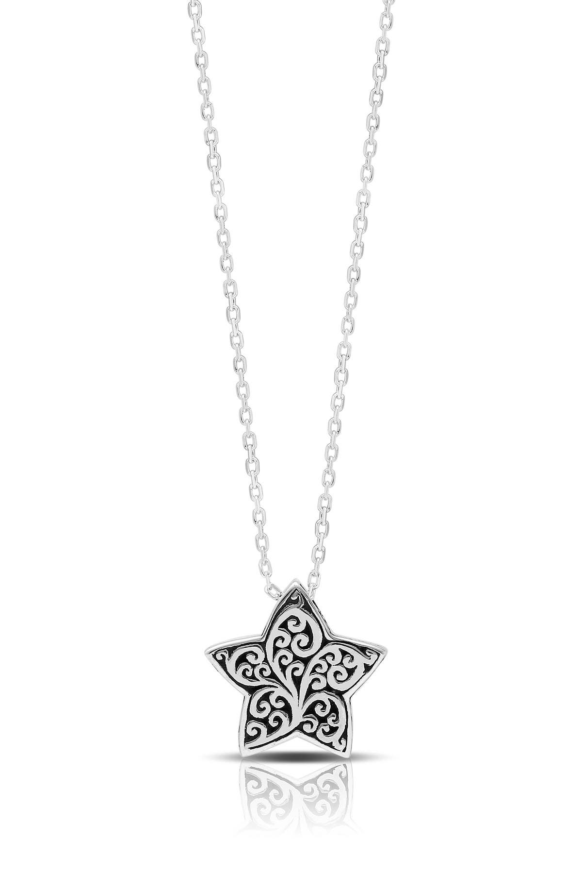 Lois Hill Sterling Silver Scroll Flat Star Pendant Necklace