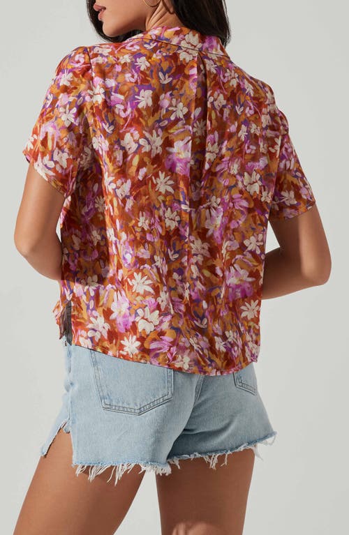 Shop Astr The Label Tourist Floral Notched Collar Camp Shirt In Rust Magenta Floral