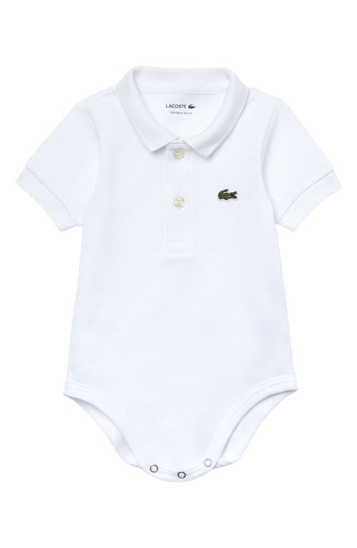 Lacoste Cotton Polo Romper in White at Nordstrom, Size 18M