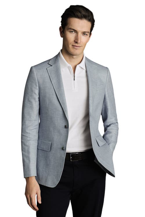 Linen Cotton Slim Fit Jacket in Mid Blue