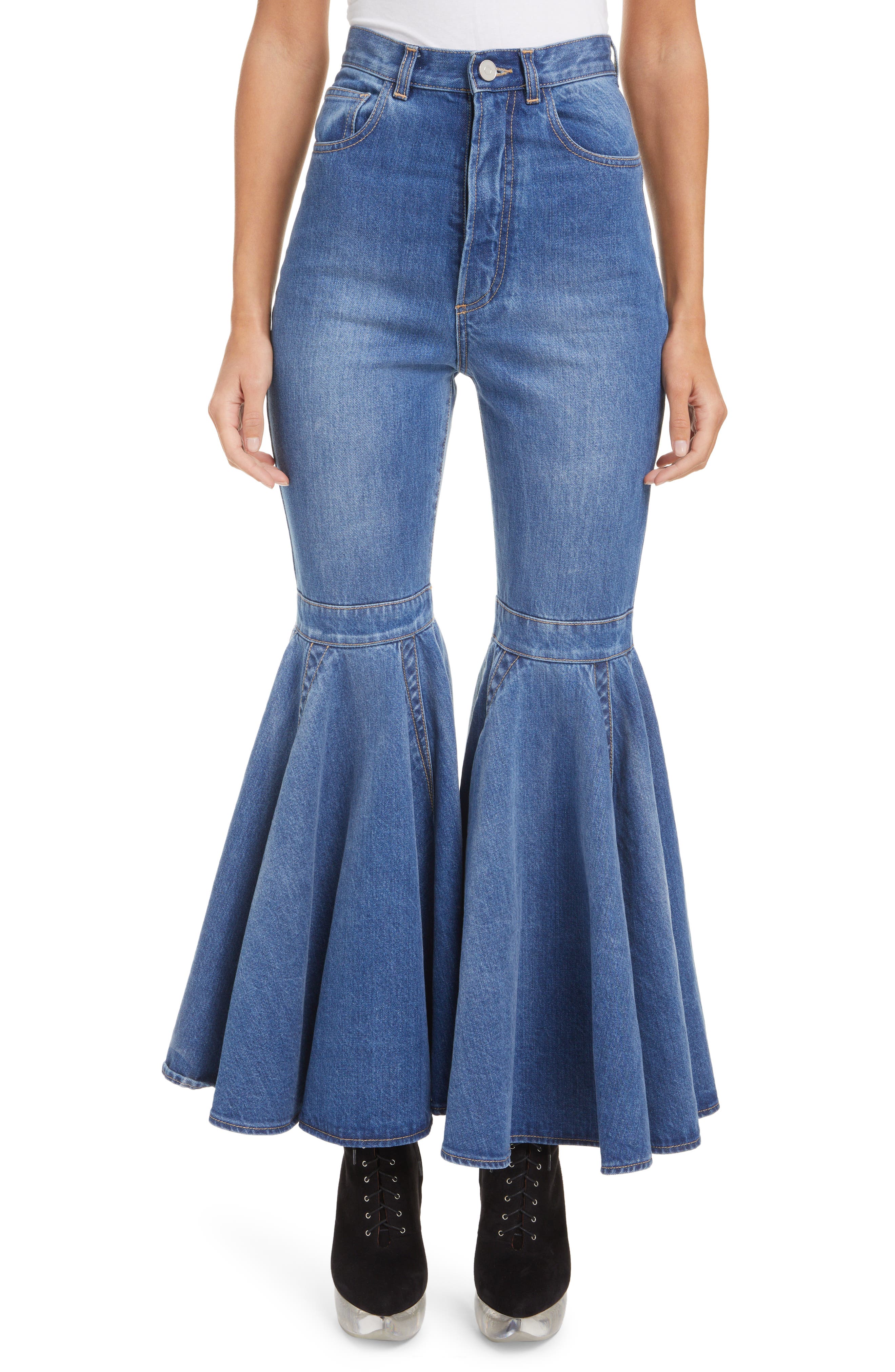 Alaïa Denim Crinoline Jeans in Blue Womens Clothing Jeans Wide-leg jeans 
