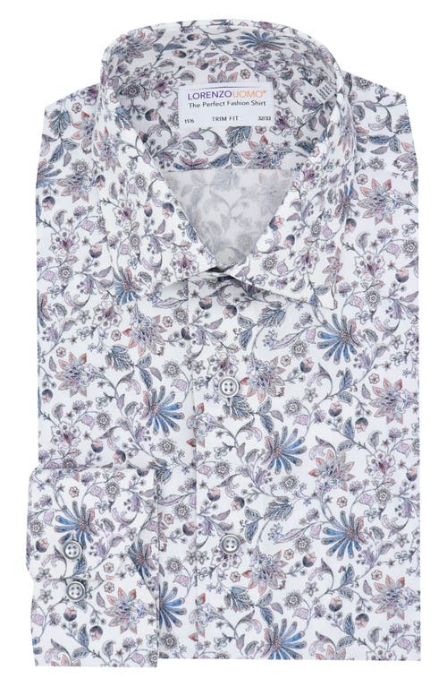 Shop Lorenzo Uomo Trim Fit Floral Cotton Dress Shirt In White