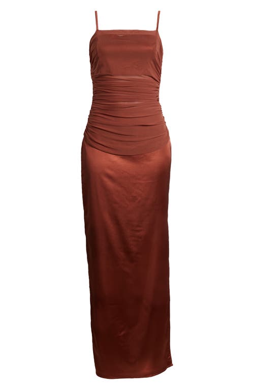 Shop Lulus Perfected Essence Mesh Overlay Satin Cocktail Dress In Rust Brown