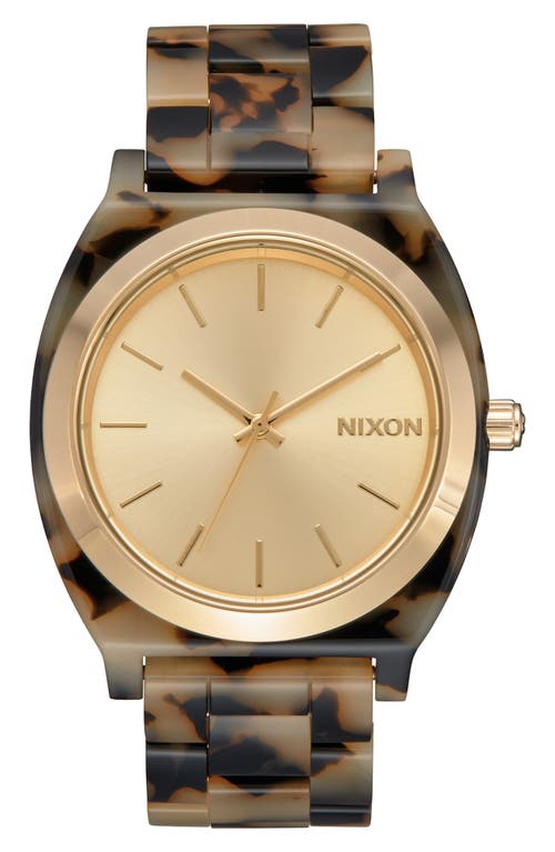 Shop Nixon The Time Teller Acetate Bracelet Watch, 40mm In Cream Tortoise/rose Gold