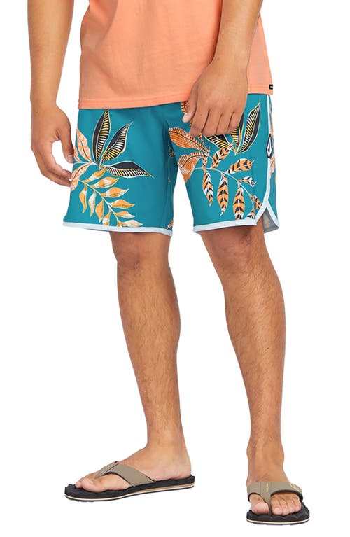 Shop Volcom Lido Print Scallop Mod Board Shorts In Ocean Teal