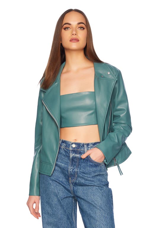 Shop Susana Monaco Faux Leather Moto Jacket In Rosemary