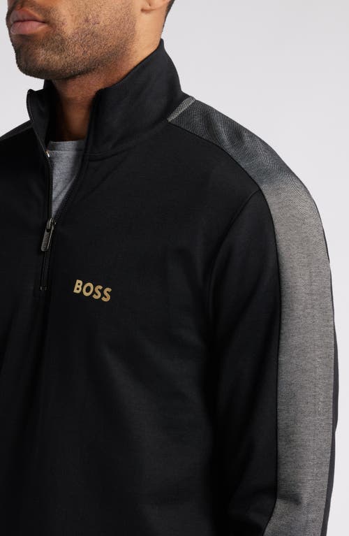 Shop Hugo Boss Boss Quarter Zip Logo Pullover In Black