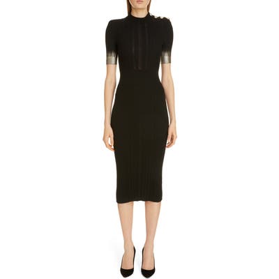Balmain Metallic Degrade Rib Wool, Silk & Cashmere Midi Sweater Dress, 6 FR - Black