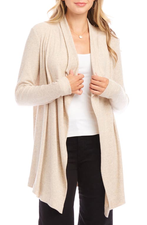 Shop Karen Kane Drape Collar Rib Longline Cardigan In Oatmeal