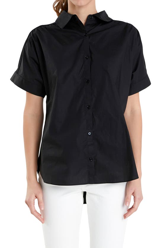 English Factory Mixed Media Button Front Top In Black