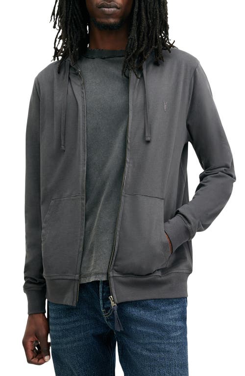 Shop Allsaints Brace Cotton Zip-up Hoodie In Carter Grey