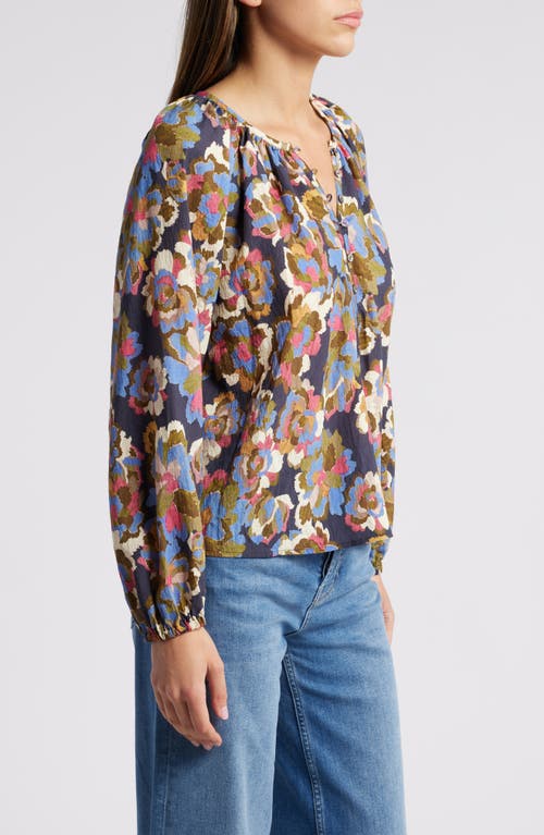 Shop Rails Indi Floral Balloon Sleeve Top In Navy Wildflower